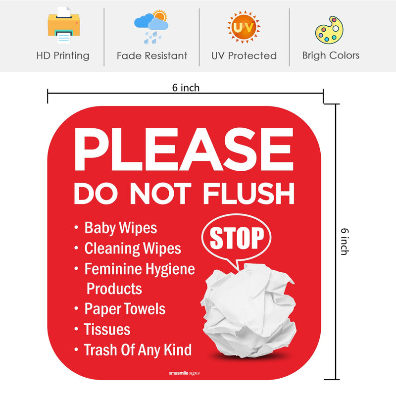 [Australia - AusPower] - Please Do Not Flush Sign 5 Pack 6"x 6" Please Do Not Flush Anything Except Toilet Paper Sign Self Adhesive Decal 