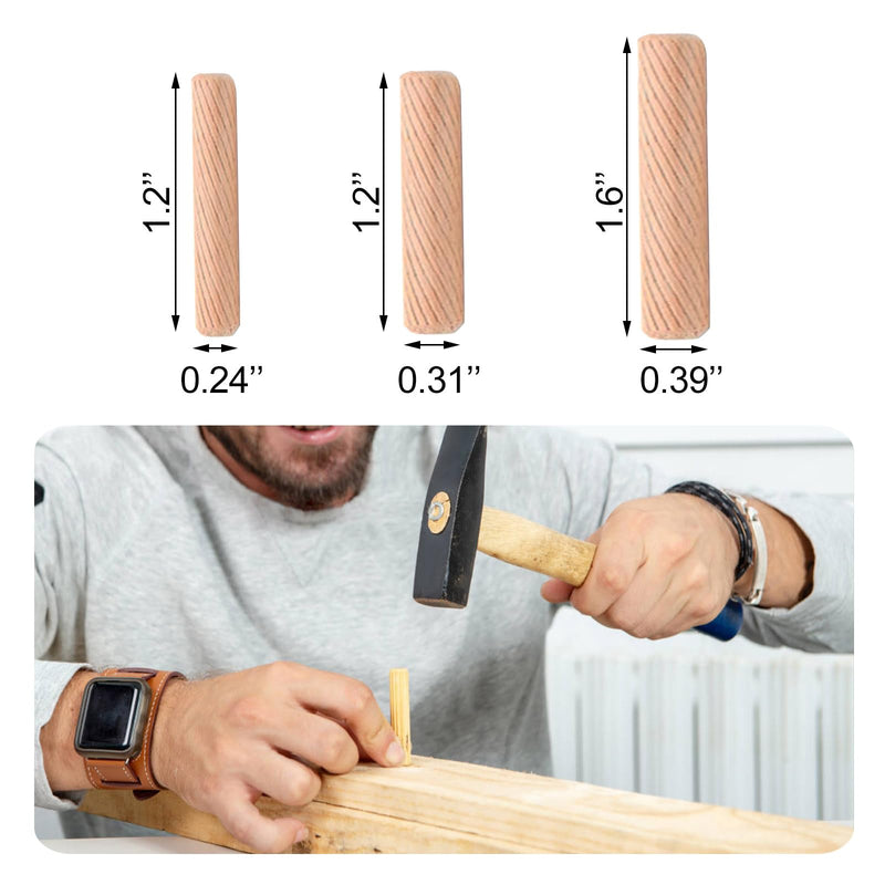 [Australia - AusPower] - 21pcs Wooden Dowels Assorted M6 M8 M10 Hard Wood Grooved Plugs Furniture Woodwork Grooved Fluted Pin Craft for Grooved Fluted, Craft, DIY, Carpentry (6mm 8mm 10mm) 