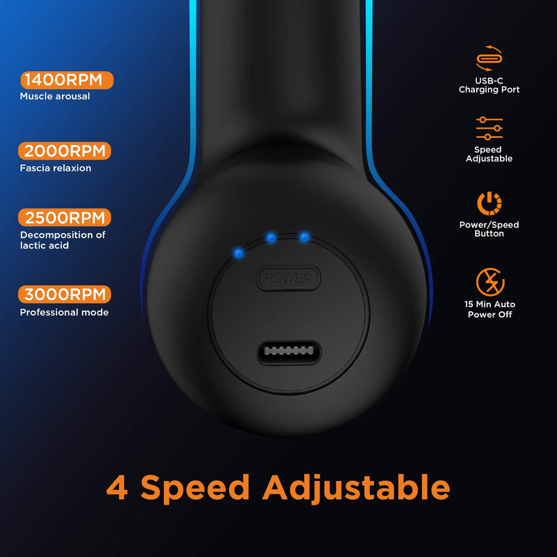 [Australia - AusPower] - NEPQ Mini Massage Gun, Powerful Fascial Gun Portable Deep Tissue Percussion Muscle Back Head Massager for Pain Relief with 4 Massage Heads High-Intensity Vibration Rechargeable Small Massage Gun Black 