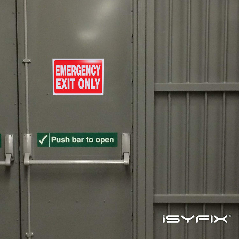iSYFIX Emergency Exit Only Signs Stickers - 6 Pack 10x7 Inch – Premium Self-Adhesive Vinyl Decal, Laminated for Ultimate UV, Weather, Scratch, Water & Fade Resistance, Indoor & Outdoor 6 Pk 10x7 Sticker Red