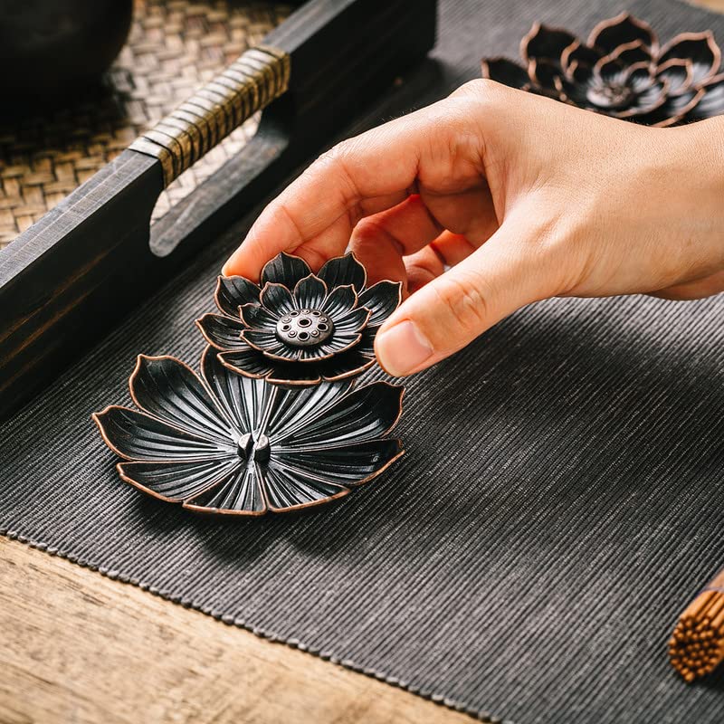 GARMOLY Incense Burner, Incense Holder for Sticks, Brass Lotus Incense Stick Holder and Detachable Ash Catcher 1 Standard
