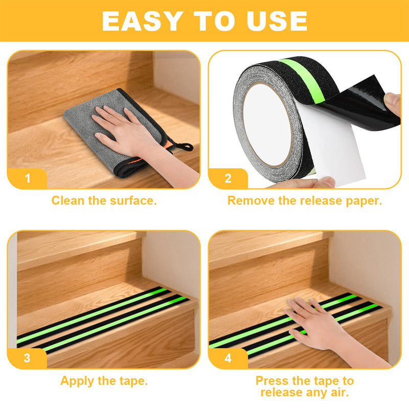flintronic Anti Slip Grip Tape, 2" x 16.5FT Non-Slip Traction Tapes with Glow in The Dark, Strong Adhesive Traction Tape, Abrasive Adhesive for Outdoor/Indoor Stairs Floors Ramps 5cm*5m-1pc #1 Black Reflective -1pc