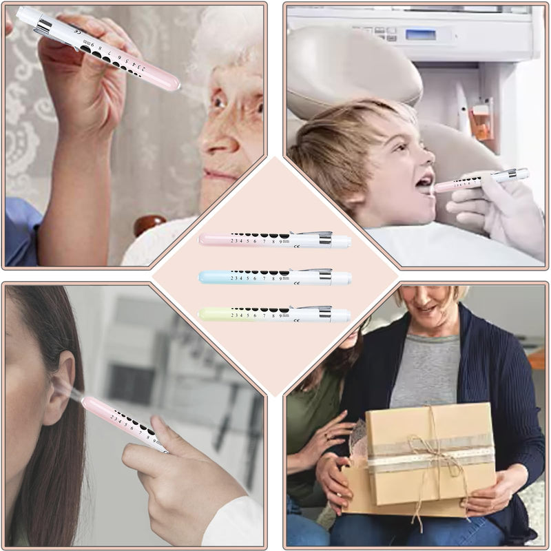 [Australia - AusPower] - Pen Light for Nurses, 3 Pack Medical Pen Lights with Pupil Gauge for Doctor Nurse Student with Baked Porcelain Finishing Aluminum Alloy Body Penlights,White Light Led,6 AAA Powerful Batteries Gradient Blue + Gradient Yellow + Gradient Pink 
