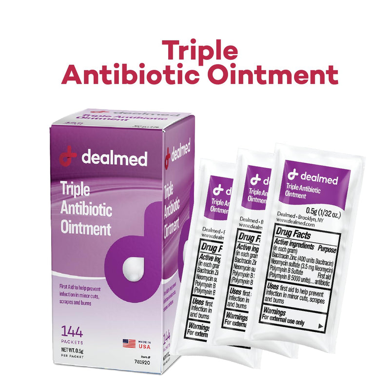 [Australia - AusPower] - Dealmed Triple Antibiotic Ointment – Made in The USA, Single-Use Packets for Instant Relief from Cuts, Scrapes and Burns, 144 Packets/Box (.5g) - Pack of 1 Triple Antibiotic Box 
