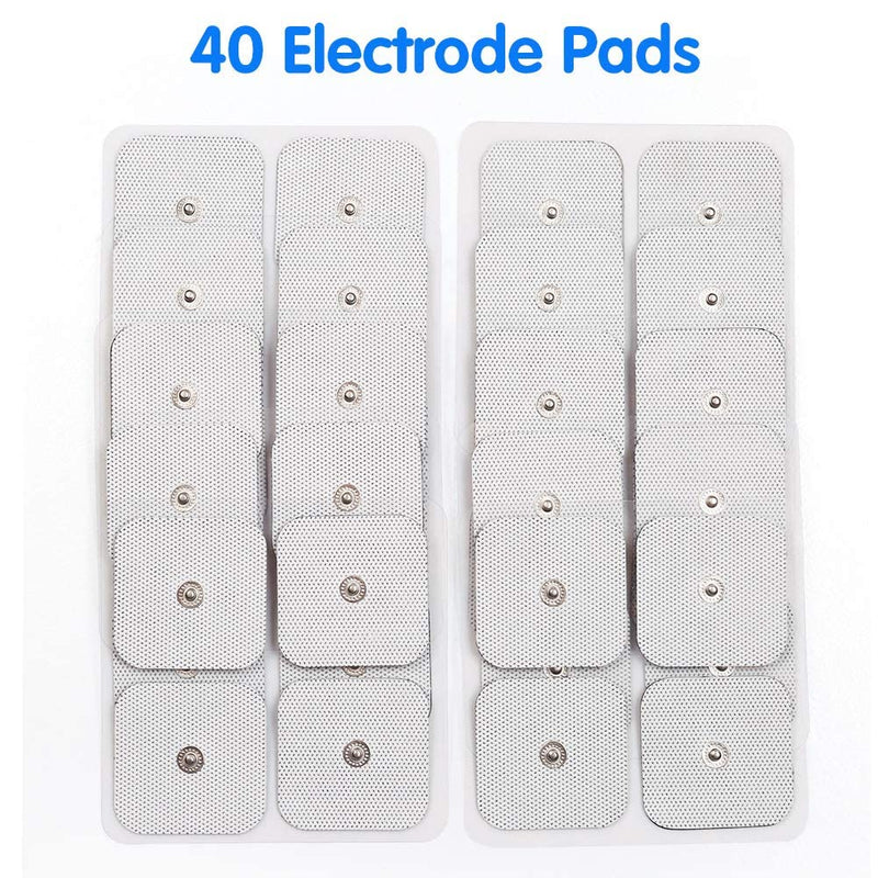 LotFancy TENS Unit Replacement Pads, 40 Pcs 2x2 Snap Electrodes Pads, Reusable Tens Pads for EMS Muscle Stimulator, Using 3.5mm Snap Connector