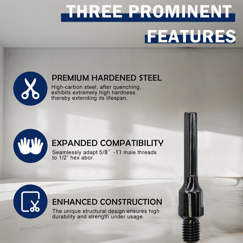 [Australia - AusPower] - 5/8"-11 Male Thread to 1/2" Hex Shank Core Drill Bit Adapter | Premium Hardened Steel Converter for Concrete Core Bit | Convenient Coring Drill | 5/8-11 (M) to 1/2" Arbor Adapter 5/8"-11 Male Thread 