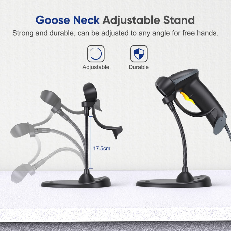 [Australia - AusPower] - Eyoyo Handheld 2D Barcode Scanner with Gooseneck Stand, Automatic USB Wired QR Code Scanner Bar Code Reader Support Screen Scanning for PC POS System Library Store Supermarket Check-Out, Inventory 