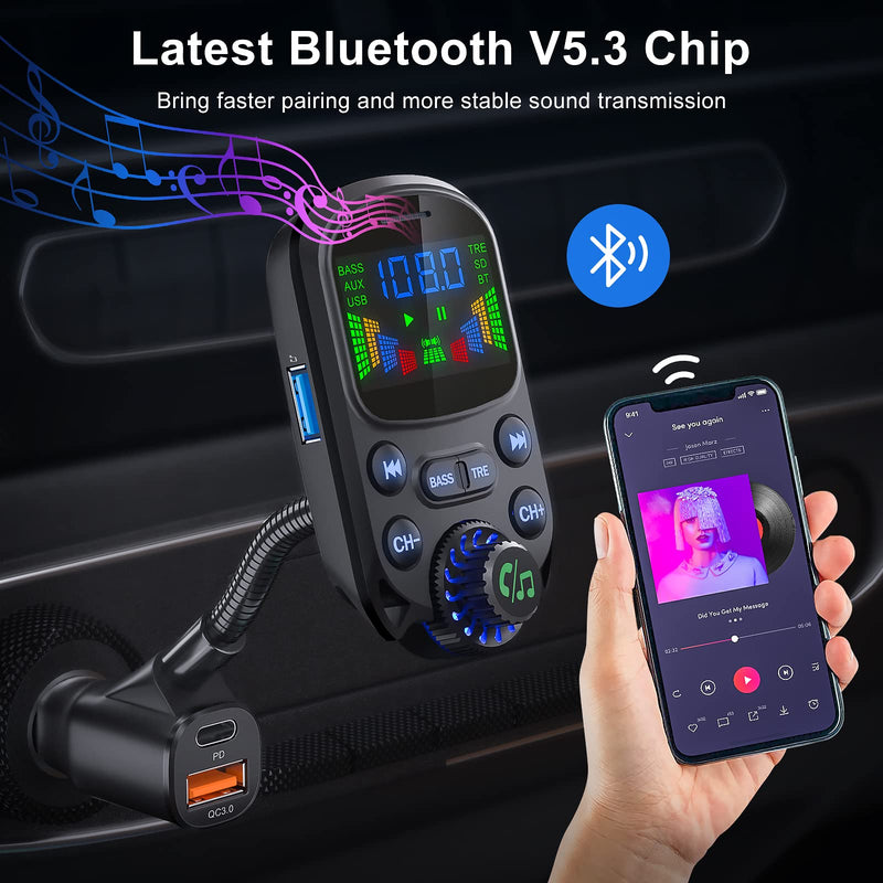 [Australia - AusPower] - Bluetooth 5.3 FM Transmitter for Car- SOARUN Bluetooth Car Adapter PD30W & USB Port Fast Charge - HiFi Treble & Bass Player - 1.6" Display Hands-Free Calling - Car Radio with AUX Input/Output, TF Card PD30W+QC18W Ferrous 