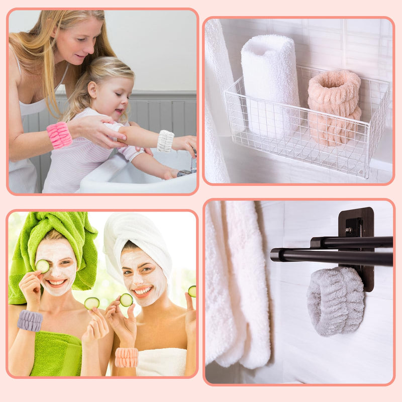 [Australia - AusPower] - 8 Pcs Spa Wrist Bands - Absorbent Microfiber Wristbands for Bathing, Prevent Water Spilling Down Your Arms Grey, Rose, Pink, Brown 