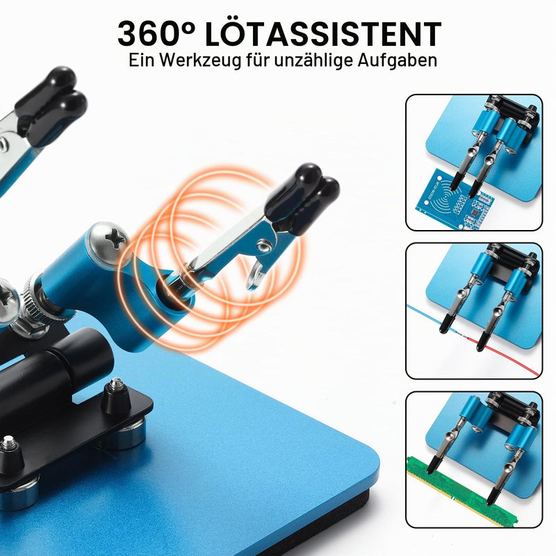 SainSmart Soldering Aid Hands, 360° Adjustable Magnetic Arms | Compact 3.9 x 3.9 inch steel base, mini soldering station, magnetic auxiliary arms, secure hold, 2 adjustable arms
