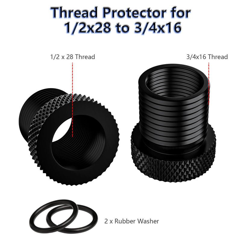 [Australia - AusPower] - 2 Pack Thread Adapters and Washers，1/2x28 to 3/4x16 Steel Thread Protector with Rubber Washer (Black) (1/2x28-3/4x16) 1/2x28-3/4x16 