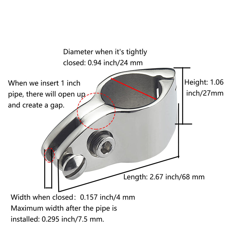 TINGZHIGO Bimini Top Jaw Slides, Hinged Jaw Slides for 7/8 inch or 1 inch OD Round Tubing, Bimini Top Hardware, 316 Stainless Steel (2 Packs)