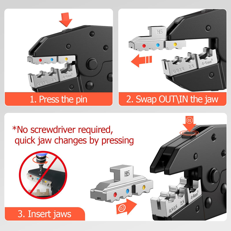 Preciva 6 PCS Crimping Tool Set, Ratcheting Wire Crimper Tool for Heat Shrink,Insulated Nylon,Non-Insulated Connectors,Open Barrel,Ferrule Terminals,Solar Connectors(6 Dies) 6 Dies