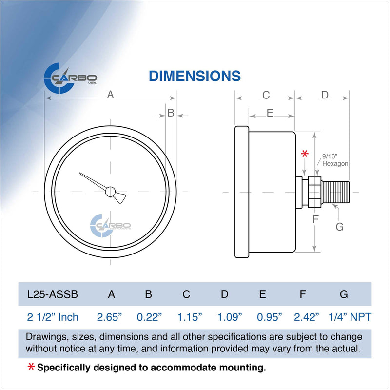 [Australia - AusPower] - 2 1-2" Pressure Gauge, All Stainless Steel Wetted Parts, Case, Connection, Liquid Filled, 0-4000 psi/kPa, Back Mount 1/4" NPT 