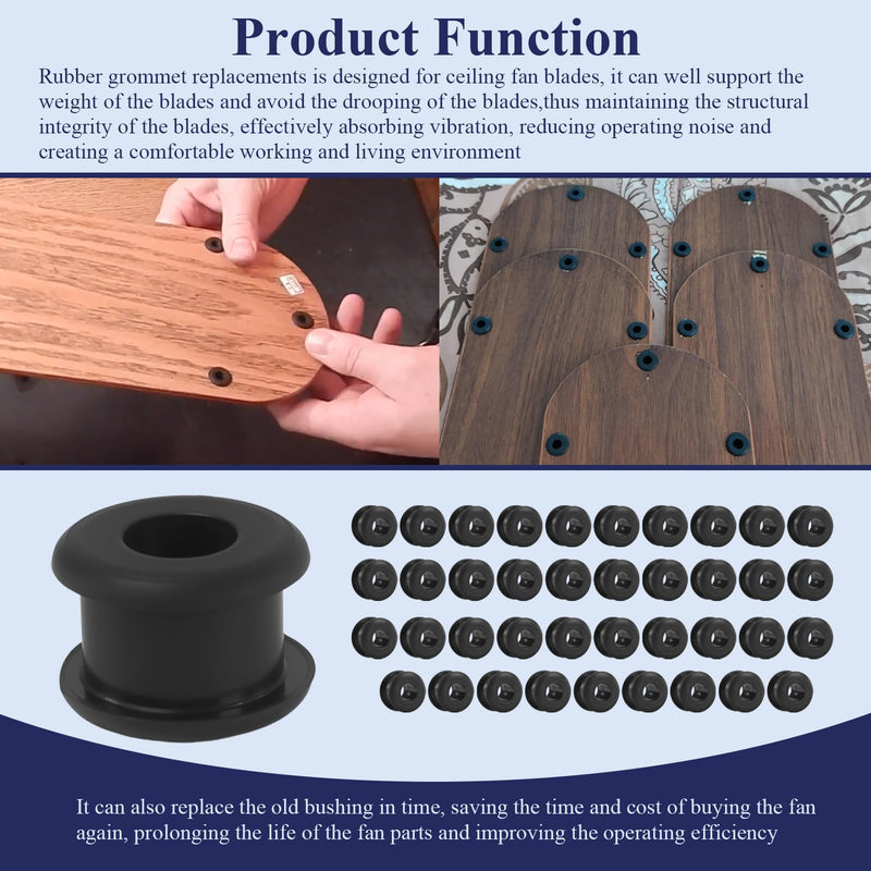 50 Pcs Antique/Vintage/Discontinued Rubber Grommets Fit for Hunter Ceiling Fans, Ceiling Fan Blade Replacement Rubber Grommets, Ceiling Fan Washers/Bushings fits Hunter Fan Blade Grommets Spare Kit 50 Pcs Black