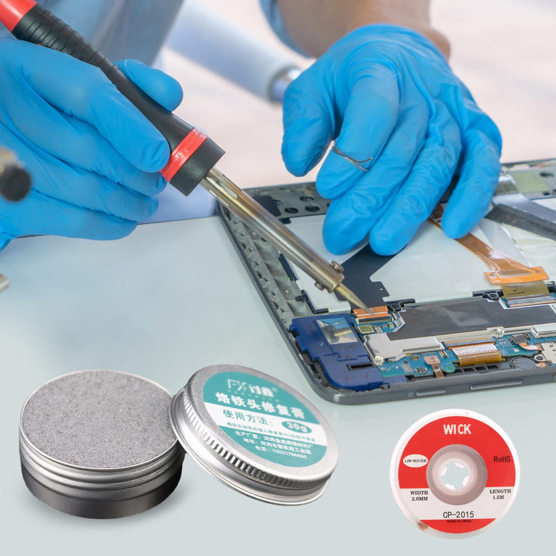1 x Soldering Tip Cleaner, Soldering Tips Reactivator, Lead-Free, with 2 mm x 1.5 m Desoldering Wire, Gently Removes the Oxide Layer, Easy to Use, Small and Portable (30 G)