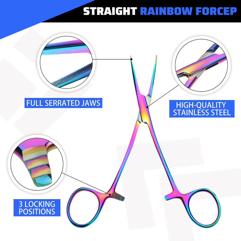 [Australia - AusPower] - BBTO Hemostat Curved and Straight Hemostat Forceps Piercing Pliers Forceps, Stainless Steel Straight and Curved Pliers, Fishing Tweezer(Colorful,2 Pcs) 2 Colorful 