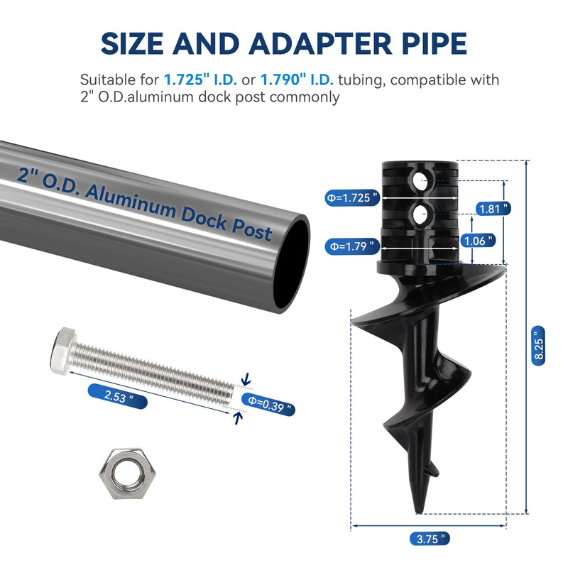 [Australia - AusPower] - MATINA Dock Auger for Aluminum Dock Post, Sand Anchor for Boat, Sand Auger for Making Floating Dock Hardware with Stainless Steel Bolts and Nuts for 2" O.D. Tubing Anchor or Dock Post, 2 Pack 