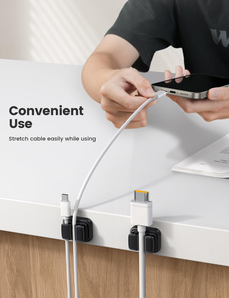 [Australia - AusPower] - Lamicall Cord Organizer Spring Clip Holder - [1 Small Clip Hold 3 Cords] Desk Cable Management Clip Holder, Adhesive Phone Charger Wire Keeper for Desk Nightstand Office Car, Desk Accessories, 3Pcs 3Pack Black 