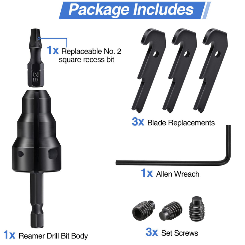 [Australia - AusPower] - Feekoon 1/2'' 3/4'' Power Conduit Reamer Tools Kit, Includes 3 Reamer Replacement Blades, 3 Set Screw, 1 No. 2 Square Recess Bit and 1 Hex Key Wrench(1/16''), Ream 1/2'', 3/4'' and 1 Inch Conduit Pipe 