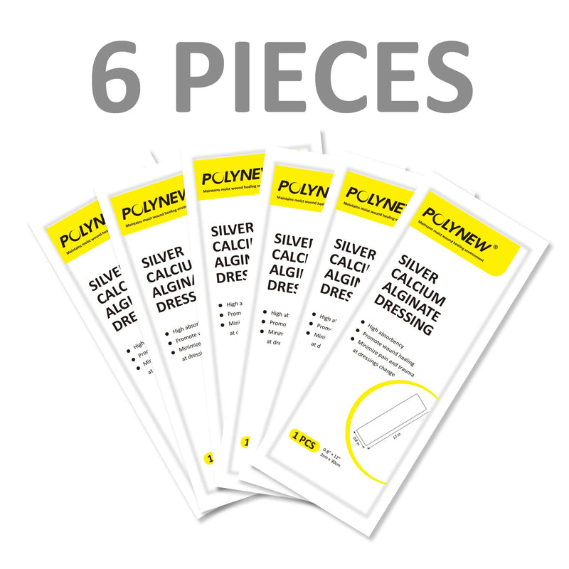 [Australia - AusPower] - Silver Calcium Alginate Dressing, 0.8"x12"-6 Individual Package Highly Absorbent Strip Wound Dressing for Burns, Ulcers, abrasions, Surgical Wounds, Pressure Sore Silver 0.8"x12" (6 Pcs/Box) 