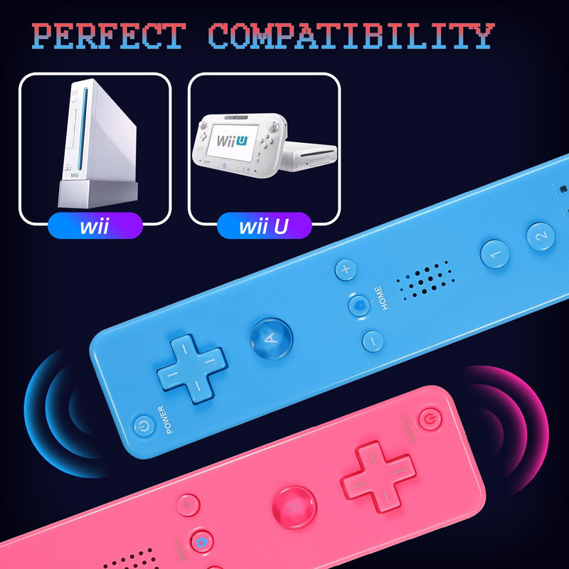 [Australia - AusPower] - Wii Controller 2 Pack, Wii Remote Controller with Silicone Case and Wrist Strap Compatible for Wii/Wii U (Pink and Blue) Pink and Blue 
