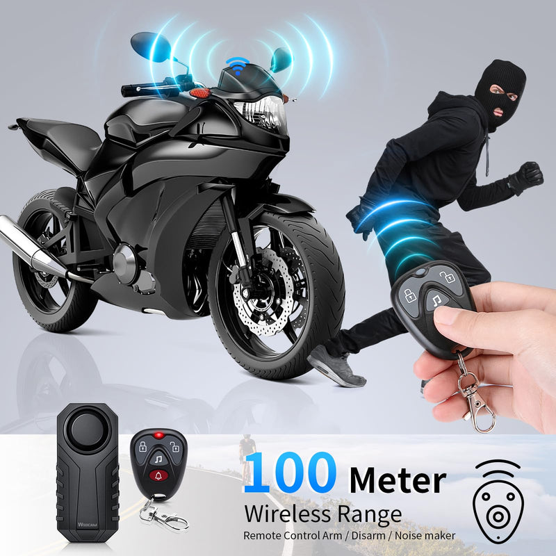 WSDCAM 113dB Loud Anti Theft Vibration Sensor Alarm Systems for Electric Bike Motorcycle Golf Car Trailer Mailbox Garage Door Waterproof Home Security Bike Accessories Bike Alarm with Remote (2pack) 22R-01C Black