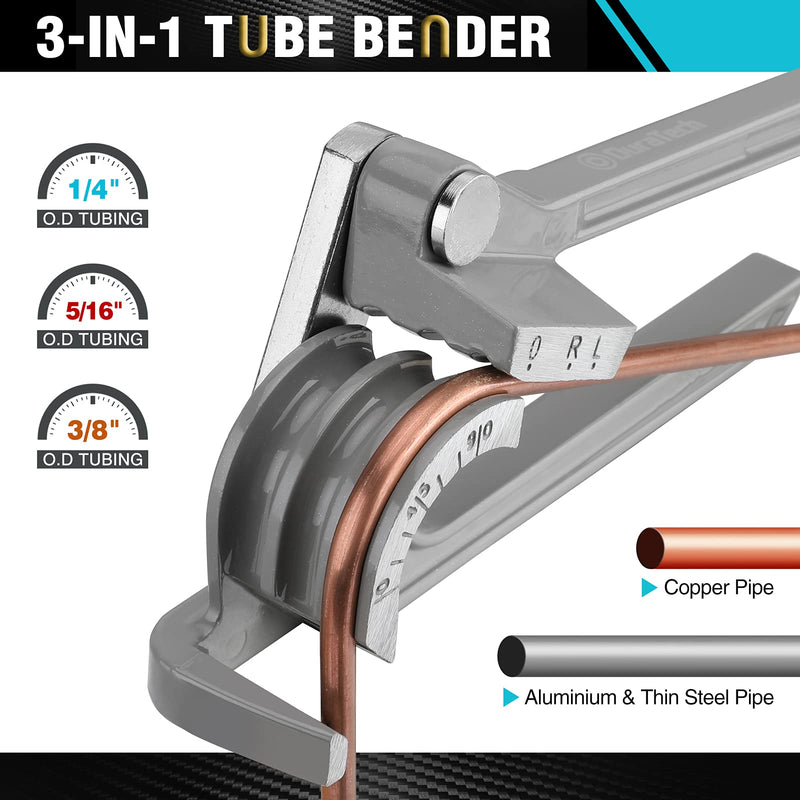 [Australia - AusPower] - DURATECH Tube Bender, Pipe Bender, 3-IN-1, 1/4", 5/16", 3/8", for Copper, Brass, Aluminum and Thin Steel Pipes Grey 