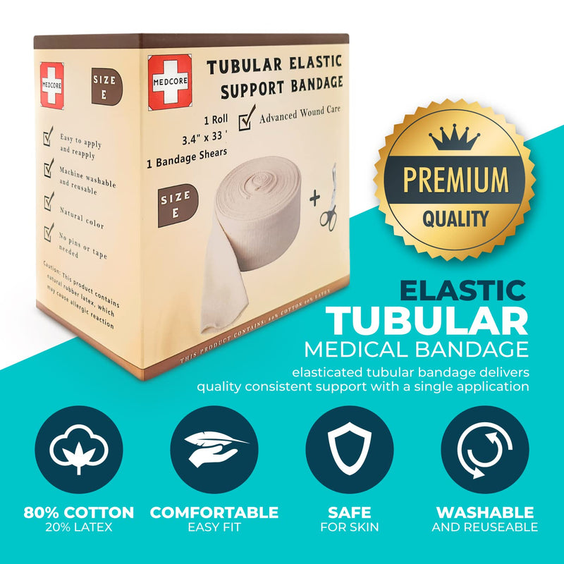 [Australia - AusPower] - Premium Elastic Tubular Medical Bandage Size E Stockinette, 3.4 inches x 33 Feet Plus One Pair of Medical Scissors Size E (3.4" x 33') 