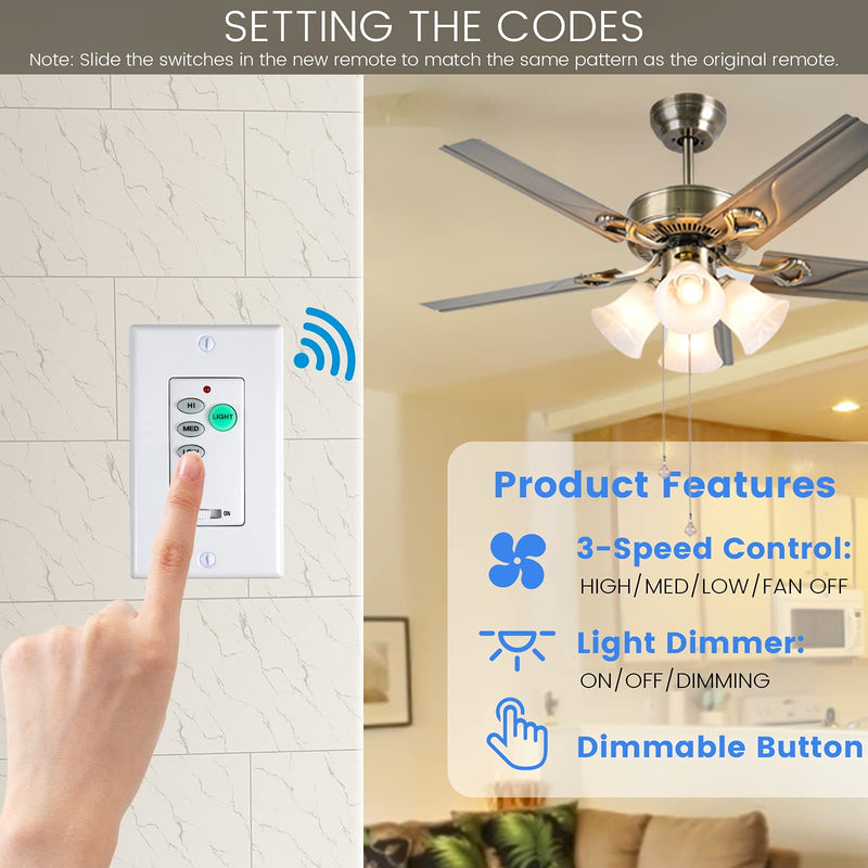 [Australia - AusPower] - Universal UC9050T Ceiling Fan Wall Remote Control Kits with Adjustable 3 Speed,Light Dimmer, Compatible with Hampton Bay Harbor Breeze Hunter UC9050T Big Kit 