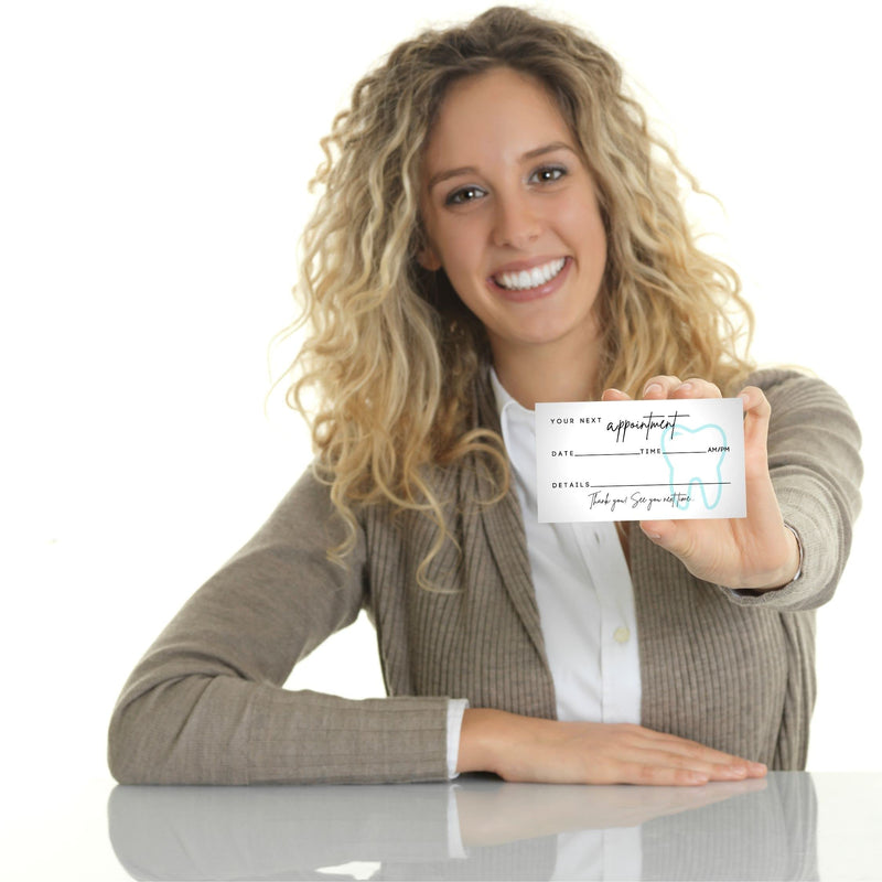 [Australia - AusPower] - Dental Appointment Reminder Cards | 50 pack | Teeth Whitening, Dental Office, Client Reminder, Patients, Pediatric Dentist, Orthodontics, Bulk 2x3.5” Minimalist Teal Tooth 