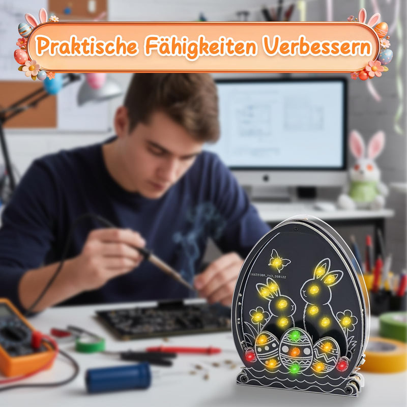 Easter Egg Soldering Kit, Easter LED Light Soldering Exercise Set, DIY Creative Electronic Kits, Teaching and Learning Training, DIY Soldering Project, Easter Bunny Lamps Kit with Brightness