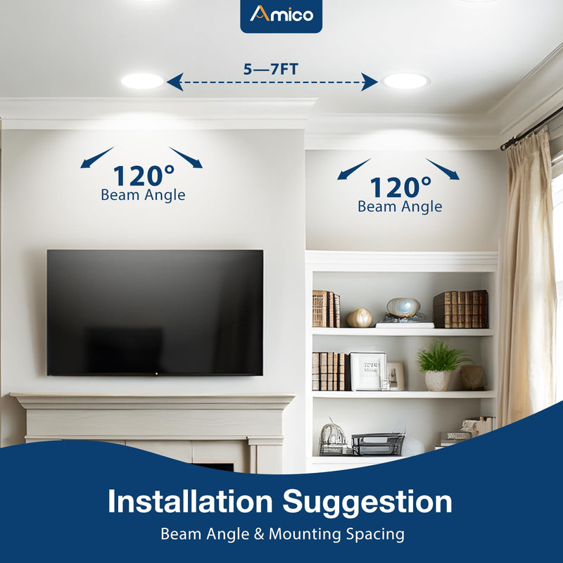 Amico 2 Pack 6 Inch 5CCT Ultra-Thin LED Recessed Ceiling Light with Junction Box, 2700K/3000K/3500K/4000K/5000K Selectable, 12W Eqv 110W 1050LM Brightness Dimmable Canless Wafer Downlight, ETL & FCC