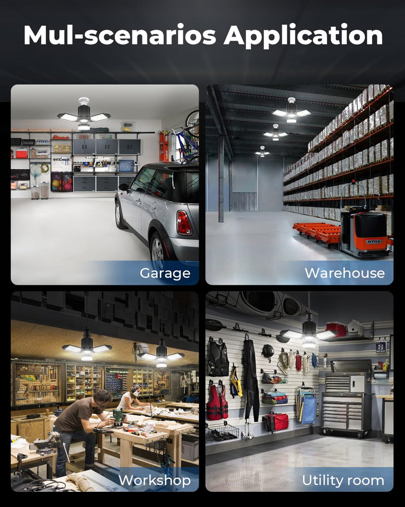 [Australia - AusPower] - LED Garage Light Bulb, 8000LM Shop Lights with 3+1 Deformable Panels, 6500K Screw in Ceiling Lights for Garage, Workshop, Workbench, Basement 1 Pack 