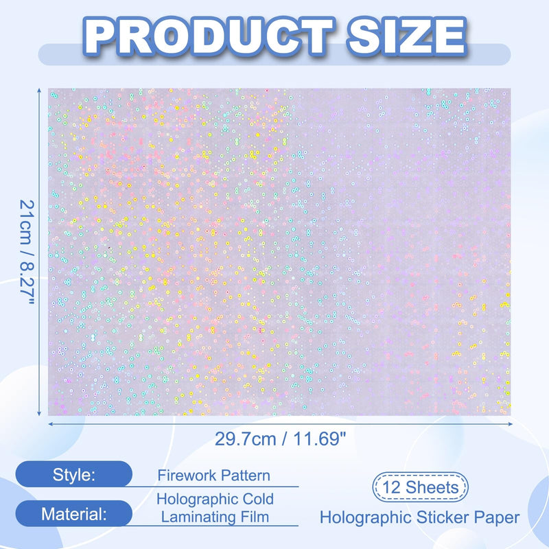 PATIKIL 12x8 Inch Holographic Laminate Sheets, 12Pcs Holographic Sticker Paper Transparent Vinyl Laminate Film A4 Waterproof Self Adhesive for Craft Books, Circle Pattern