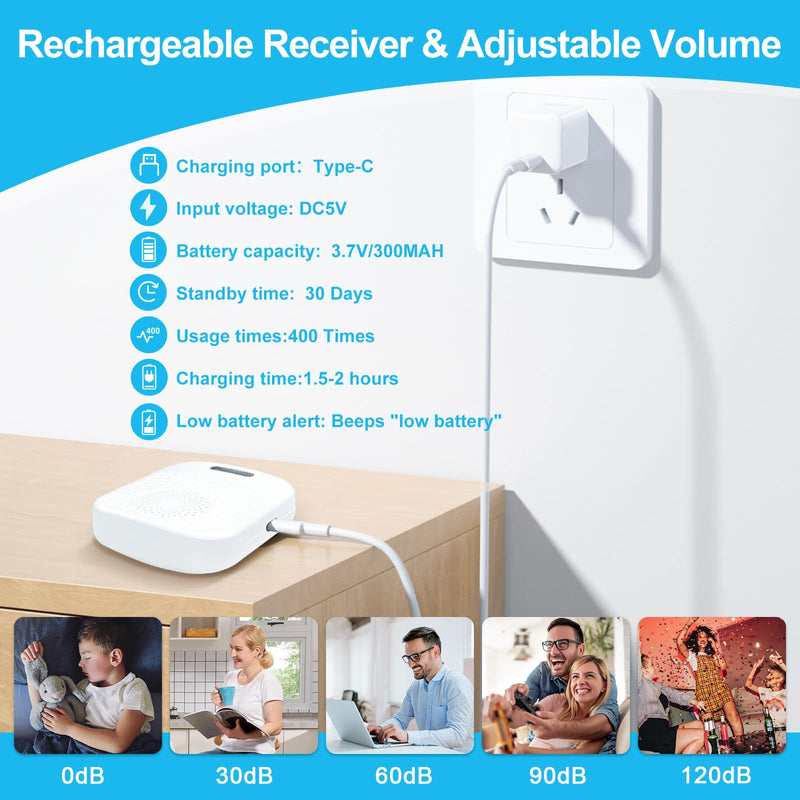 SanJie Wireless Caregiver Pager Call Bell for Patients at Home 328Ft Range Call Button for Elderly Life Alert Systems for Seniors (2 Rechargeable & Portable Receiver,3 Emergency Button) 3 buttons+2 receivers