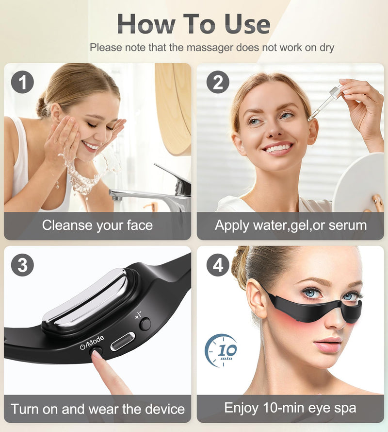 [Australia - AusPower] - Under-Eye Red Light Therapy Glasses, Rechargeable Therapy Device Microcurrent Eye Massager, Eyes Bag Remover for Dark Circles, Eye Bags & Wrinkles Black 