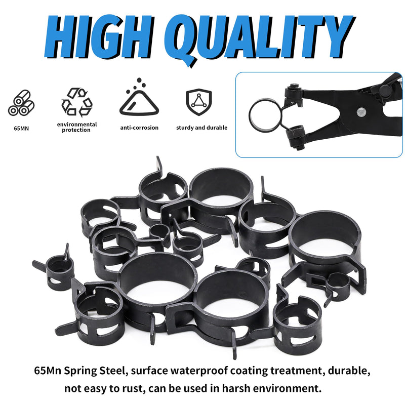 [Australia - AusPower] - 130Pcs 6-25mm Spring Band Hose Clamps With Swivel Flat Hose Clamp Plier Assortment Kit, Constant Tension Steel Clamps for Fuel Lines, Silicone, Vacuum Hoses & Low-Pressure Air Clips 130pcs Spring Clamps with Plier 