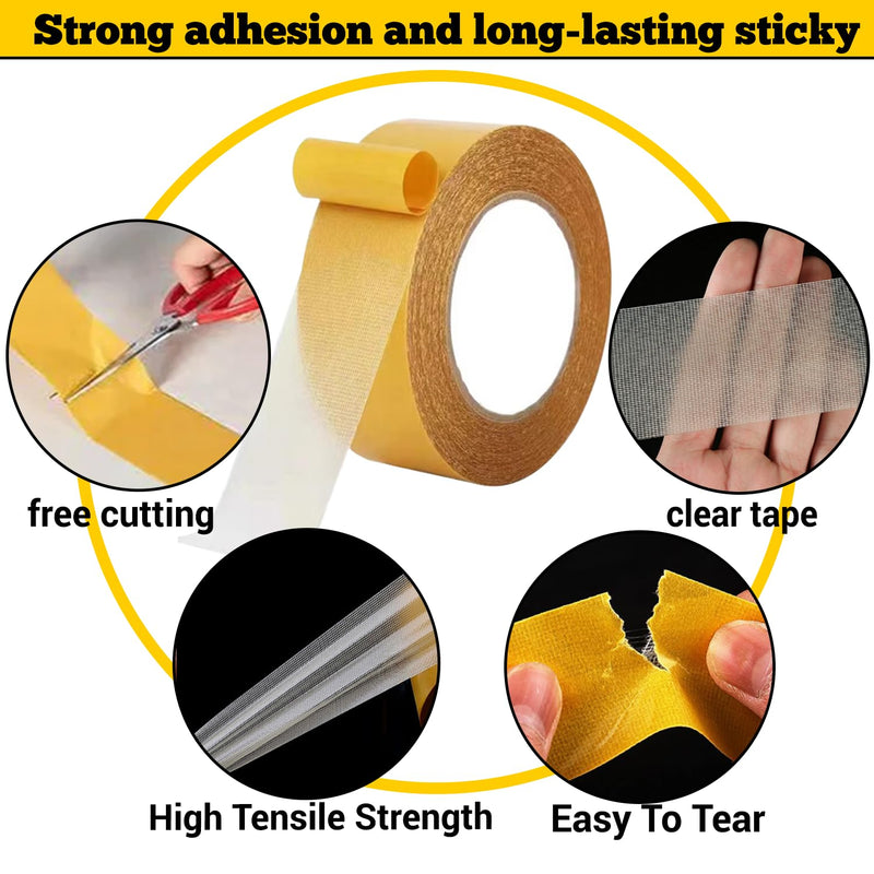 Double Sided Fabric Tape Heavy Duty Mounting Tape 1" x 33FT Resistente Clear Super Sticky Body Tape with Fiberglass Mesh High Tack Strong Adhesive for Fashion Clothes Carpet Arts 1 in x 33 ft