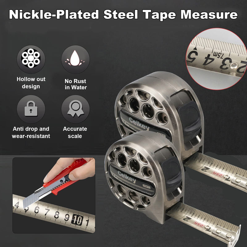 Tape Measure 25 ft Measuring Tape with Durable Hollow Design,Easy-to-Clean Construction,Retractable Mechanism,Stainless Steel Tape colorlable