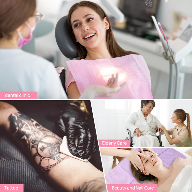 [Australia - AusPower] - JMU Pink Dental Bibs, 50 Pack 3-Ply Waterproof Disposable Dental Bibs 13"x18" for Dental Clinic, Tattoo Shop, Nail Salon 13"x18" 