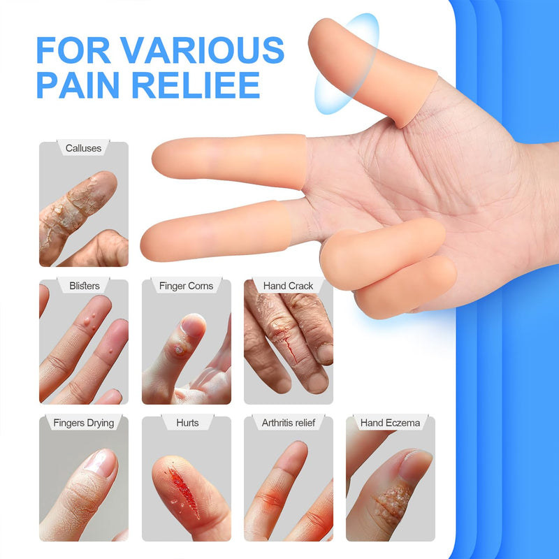 [Australia - AusPower] - 20 Pcs Gel Finger Protectors, Finger Caps Silicone Fingertips Protection, Reusable Soft High Elastic Fingertip Bandages for Relief Finger Arthritis, Cracked Fingers, and Other Finger Pain(Multi-Size) 