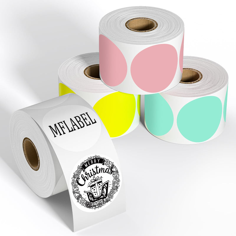 MFLABEL 2" Round Thermal Labels (3000 Labels) - 4 Color Self-Adhesive Stickers for Bottles, Jars & DIY | Waterproof QR Code Labels | Instant Print w/o Ink 4 Rolls 2x2 Color
