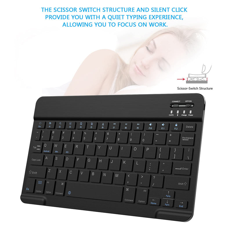 [Australia - AusPower] - Ultra-Slim Small Bluetooth Keyboard, Portable Rechargeable External Cordless Wireless Keyboard for Android Tablet Cell Phone Samsung Smartphone iPad Mini Air Pro iPhone Windows Surface (Black) Black 