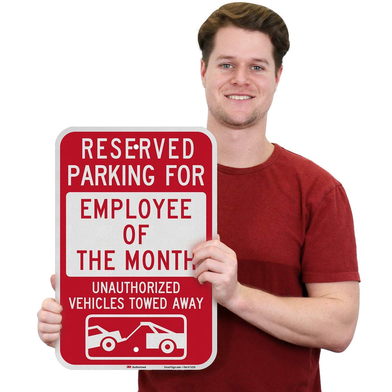 SmartSign-K-5090-EG "Reserved Parking For Employee Of The Month" Sign | 12" x 18" 3M Engineer Grade Reflective Aluminum , Red on White