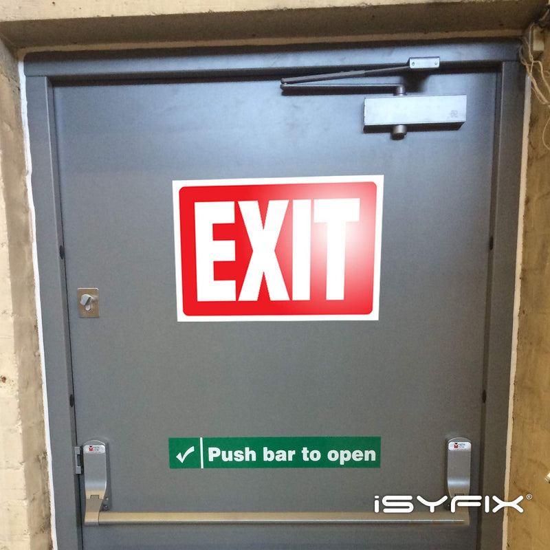 iSYFIX Exit Signs Stickers – 12 Pack 10x7 Inch – Premium Self-Adhesive Vinyl, Laminated for Ultimate UV, Weather, Scratch, Water and Fade Resistance, for Office, Buildings, Workplace, Indoor & Outdoor Sticker Red 12 Pk 10x7