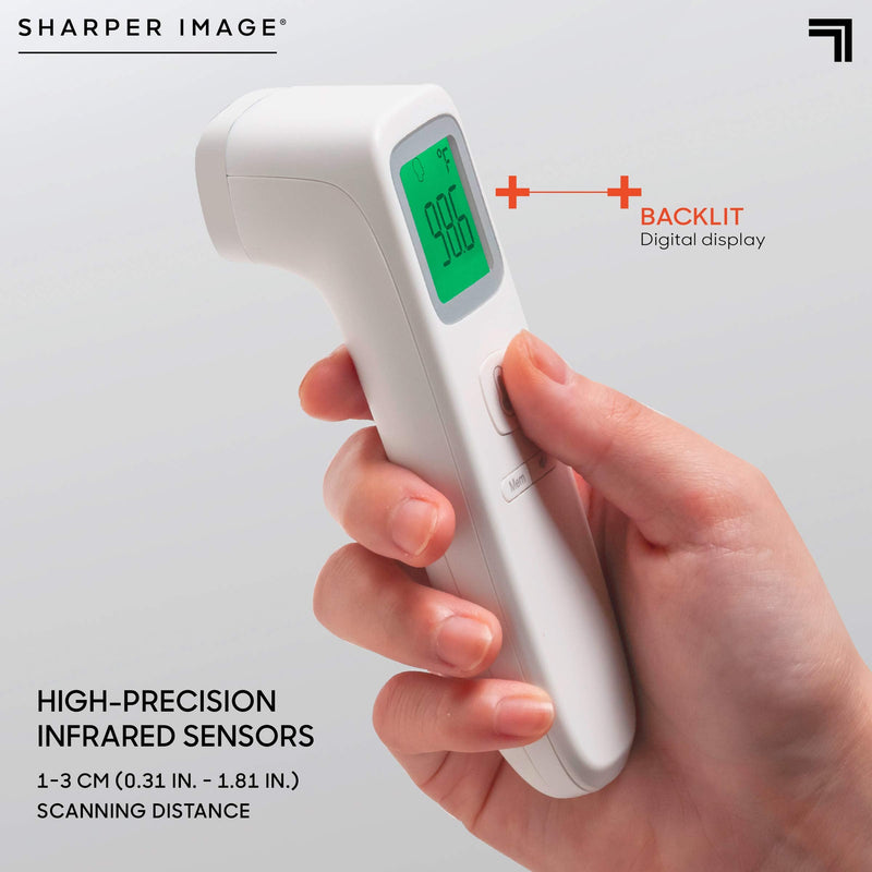 [Australia - AusPower] - SHARPER IMAGE Digital Touchless Smart Forehead Thermometer, High-Precision Infrared Sensors, Stores 35 Readings, Touch-Free Temp Scans, Battery Powered, Built-in LED Glow Light 