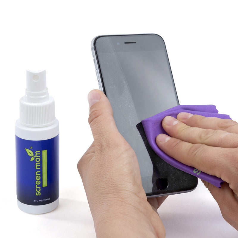 [Australia - AusPower] - Screen Mom Screen Cleaner Kit for Laptop, Phone Cleaner, iPad, Eyeglass, LED, LCD, TV - Includes 2oz Spray and 2 Purple Cleaning Cloths 