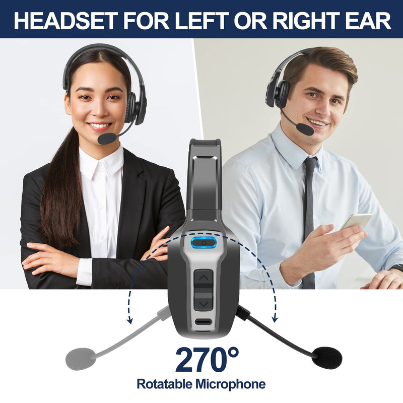 [Australia - AusPower] - Trucker Bluetooth Headset, V5.2 Wireless Headset with Upgraded Microphone AI Noise Canceling, On Ear Bluetooth Headphone with Mute for Driver Office Call Center (Black) Black 