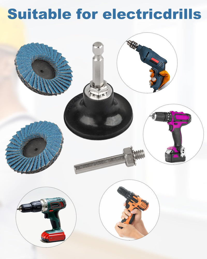 60 Pcs Die Grinder Sanding Disc, 2 Inch Flap Disc Set with 1/4 Inch Holder, Flat Flap Discs Sanding Wheel 40 60 80 120Grit for Angle Grinder Rust Removal 60 Pcs
